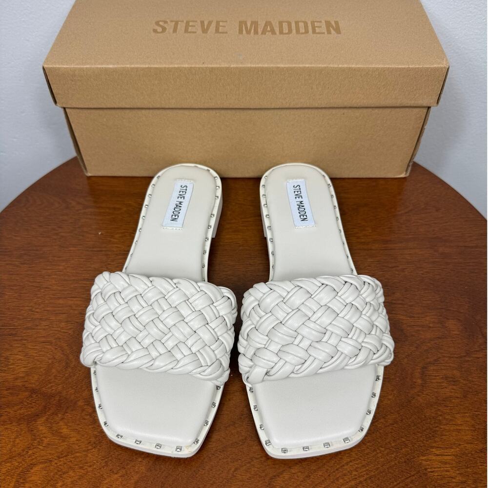 New Steve Madden Wynslow Slide Sandal in Bone Faux Leather Women's Size 7.5